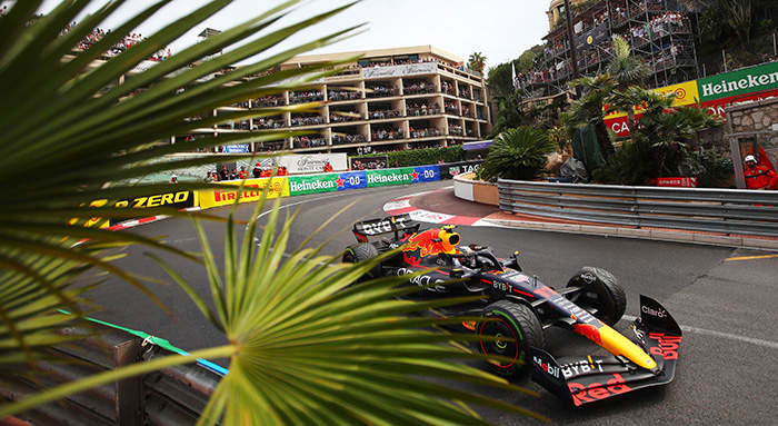 MONTE-CARLO, MONACO - MAY 29: Sergio Perez of Mexico driving the (11) Oracle Red Bull Racing RB18 on track during the F1 Grand Prix of Monaco at Circuit de Monaco on May 29, 2022 in Monte-Carlo, Monaco. (Photo by Eric Alonso/Getty Images)