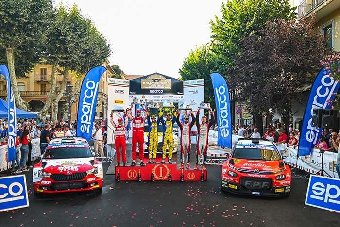 Podium at FIA European Rally Championship in Rome, Italy on 24th July 2022 // @World / Red Bull Content Pool // SI202207250111 // Usage for editorial use only // 