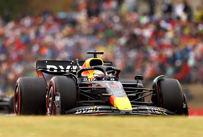 BUDAPEST, HUNGARY - JULY 31: Max Verstappen of the Netherlands driving the (1) Oracle Red Bull Racing RB18 on track during the F1 Grand Prix of Hungary at Hungaroring on July 31, 2022 in Budapest, Hungary. (Photo by Francois Nel/Getty Images)