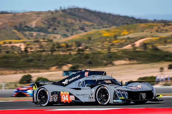94 DUVAL Loic (fra), MENEZES Gustavo (usa), MULLER Nico (swi), Peugeot TotalEnergies, Peugeot 9x8, action during the 6 Hours of Portimao 2023, 2nd round of the 2023 FIA World Endurance Championship, from April 14 to 16, 2023 on the Algarve International Circuit in Portimao, Portugal - Photo Paulo Maria / DPPI