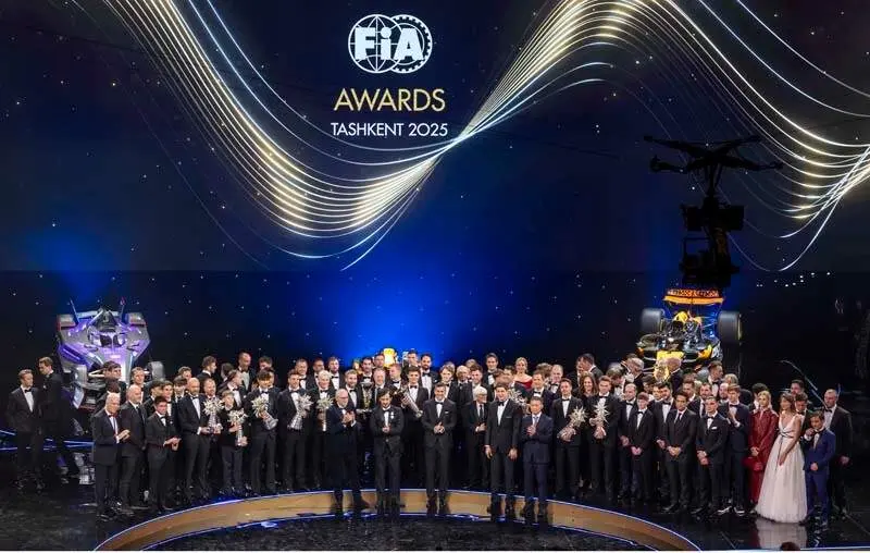 BEN SULAYEM Mohammed (uae), President of the FIA, portrait and all champions, family picture during the 2025 FIA General Assembly, from December 8 to 12, 2025 in Tashkent, Uzbekistan - Photo Gregory Lenormand / DPPI