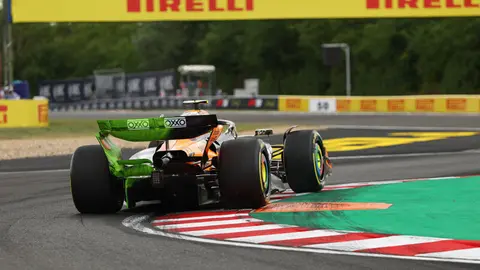 BUDAPEST, HUNGARY - AUGUST 01: Lando Norris of Great Britain driving the (4) McLaren MCL39 Mercedes on track during practice ahead of the F1 Grand Prix of Hungary at Hungaroring on August 01, 2025 in Budapest, Hungary. (Photo by Clive Rose/Getty Images)