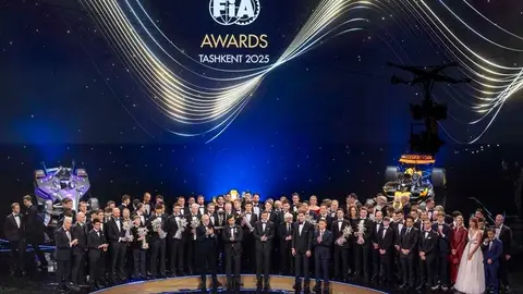 BEN SULAYEM Mohammed (uae), President of the FIA, portrait and all champions, family picture during the 2025 FIA General Assembly, from December 8 to 12, 2025 in Tashkent, Uzbekistan - Photo Gregory Lenormand / DPPI