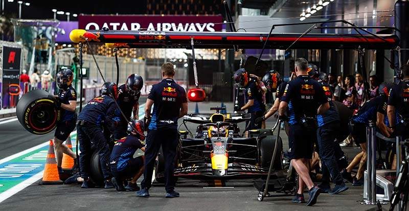 JEDDAH STREET CIRCUIT, SAUDI ARABIA - MARCH 07: Max Verstappen, Red Bull Racing RB20, in the pit lane during the Saudi Arabian GP at Jeddah Street Circuit on Thursday March 07, 2024 in Jeddah, Saudi Arabia. (Photo by Sam Bloxham / LAT Images)