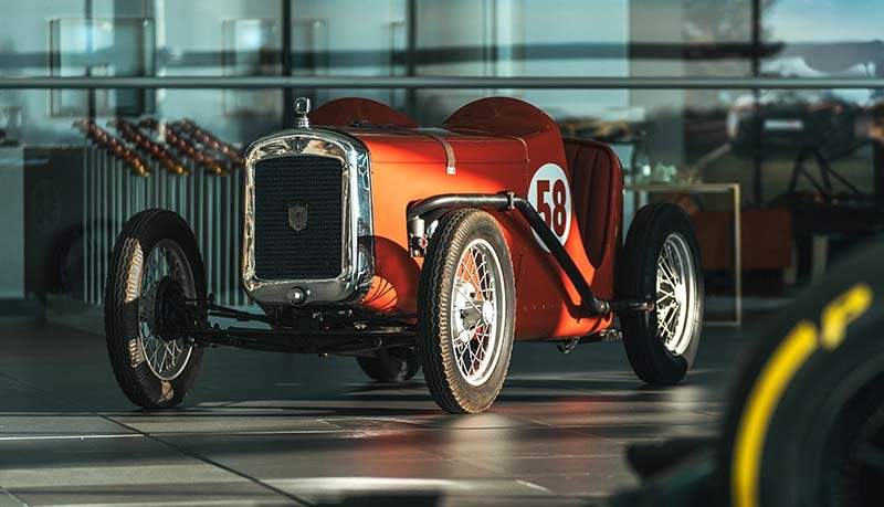 Bruce McLaren's 1929 Austin 7 on display at the McLaren Technology Centre Boulevard