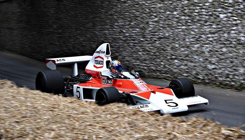 McLaren M23 Lando Norris during the Goodwood Festival of Speed on July 13, 2018.