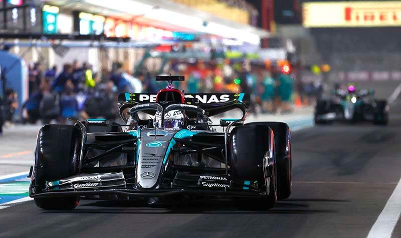 LOSAIL INTERNATIONAL CIRCUIT, QATAR - NOVEMBER 30: George Russell, Mercedes F1 W15, in the pit lane during the Qatar GP at Losail International Circuit on Saturday November 30, 2024 in Losail, Qatar. (Photo by Sam Bloxham / LAT Images)