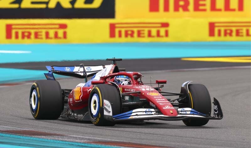 MIAMI, FLORIDA - MAY 04: Charles Leclerc of Monaco driving the (16) Scuderia Ferrari SF-25 on track during the F1 Grand Prix of Miami at Miami International Autodrome on May 04, 2025 in Miami, Florida. (Photo by Zak Mauger/LAT Images)