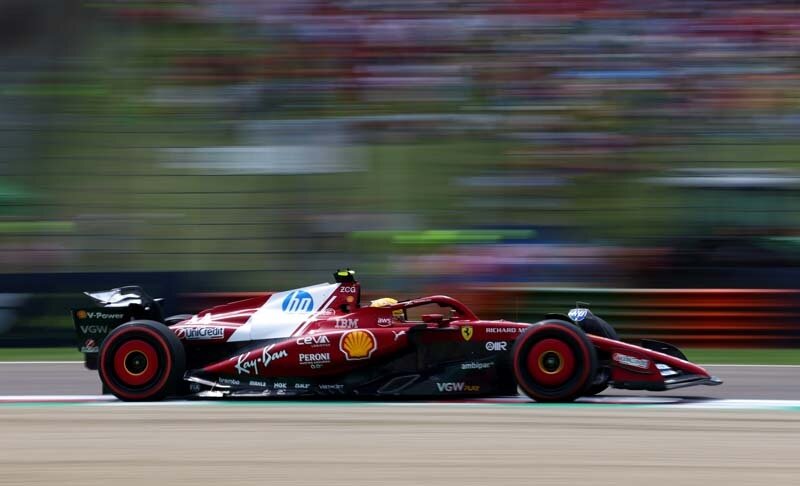 IMOLA, ITALY - MAY 17: Lewis Hamilton of Great Britain driving the (44) Scuderia Ferrari SF-25 on track during final practice ahead of the F1 Grand Prix of Emilia-Romagna at Autodromo Internazionale Enzo e Dino Ferrari on May 17, 2025 in Imola, Italy. (Photo by Sam Bloxham/LAT Images)