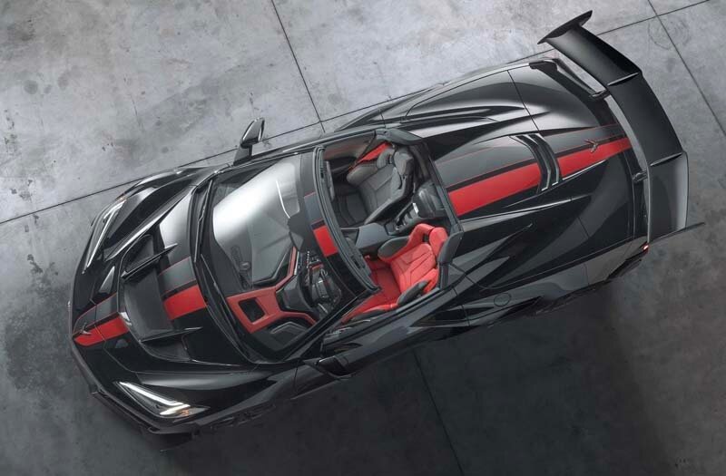 Asymmetrical Adrenaline Red interior available on 2026 Corvette ZR1X. Preproduction model shown, actual production model may vary.