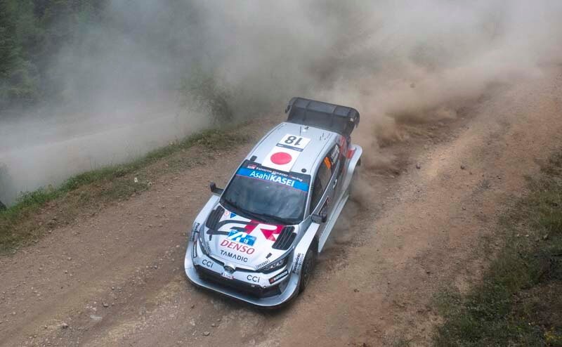 Takamoto Katsuta (JPN) Aaron Johnston (IRL) Of team TOYOTA GAZOO RACING WRT are seen performing during the  World Rally Championship Greece in Lamia, Greece on  28,June. 2023