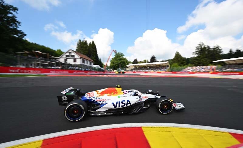 SPA, BELGIUM - JULY 25: Liam Lawson of New Zealand driving the (30) Visa Cash App Racing Bulls VCARB 02 on track during practice ahead of the F1 Grand Prix of Belgium at Circuit de Spa-Francorchamps on July 25, 2025 in Spa, Belgium. (Photo by Rudy Carezzevoli/Getty Images) // Getty Images / Red Bull Content Pool // SI202507250814 // Usage for editorial use only //