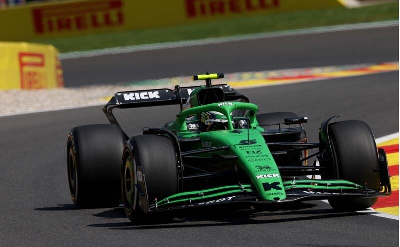 SPA, BELGIUM - JULY 25: Gabriel Bortoleto of Brazil driving the (5) Kick Sauber C45 Ferrari on track during practice ahead of the F1 Grand Prix of Belgium at Circuit de Spa-Francorchamps on July 25, 2025 in Spa, Belgium. (Photo by Ryan Pierse/Getty Images)