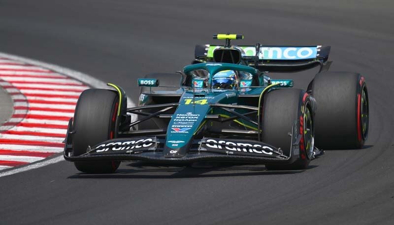 BUDAPEST, HUNGARY - AUGUST 02: Fernando Alonso of Spain driving the (14) Aston Martin F1 Team AMR25 Mercedes on track during final practice ahead of the F1 Grand Prix of Hungary at Hungaroring on August 02, 2025 in Budapest, Hungary. (Photo by Simon Galloway/LAT Images)