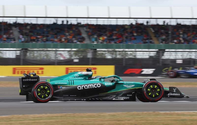 NORTHAMPTON, ENGLAND - JULY 05: Lance Stroll of Canada driving the (18) Aston Martin F1 Team AMR25 Mercedes on track during final practice ahead of the F1 Grand Prix of Great Britain at Silverstone Circuit on July 05, 2025 in Northampton, England. (Photo by Glenn Dunbar/LAT Images)