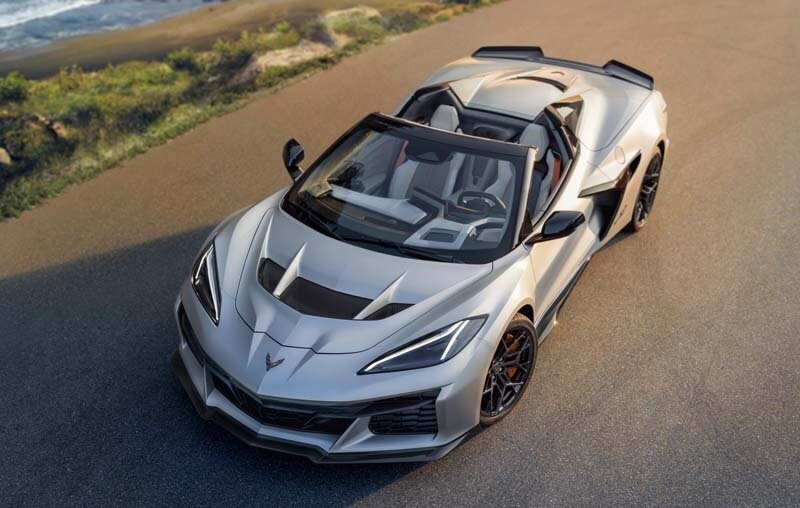 Front view of 2026 Chevrolet Corvette ZR1X Quail Silver Limited Edition. Preproduction model shown, actual production model may vary.