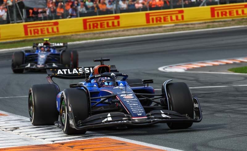 ZANDVOORT, NETHERLANDS - AUGUST 31: Alexander Albon of Thailand driving the (23) Williams FW47 Mercedes on track during the F1 Grand Prix of Netherlands at Circuit Zandvoort on August 31, 2025 in Zandvoort, Netherlands. (Photo by Joe Portlock/Getty Images)