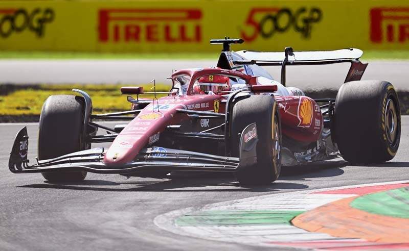 MONZA, ITALY - SEPTEMBER 05: Charles Leclerc of Monaco driving the (16) Scuderia Ferrari SF-25 on track during practice ahead of the F1 Grand Prix of Italy at Autodromo Nazionale Monza on September 05, 2025 in Monza, Italy. (Photo by Simon Galloway/LAT Images)