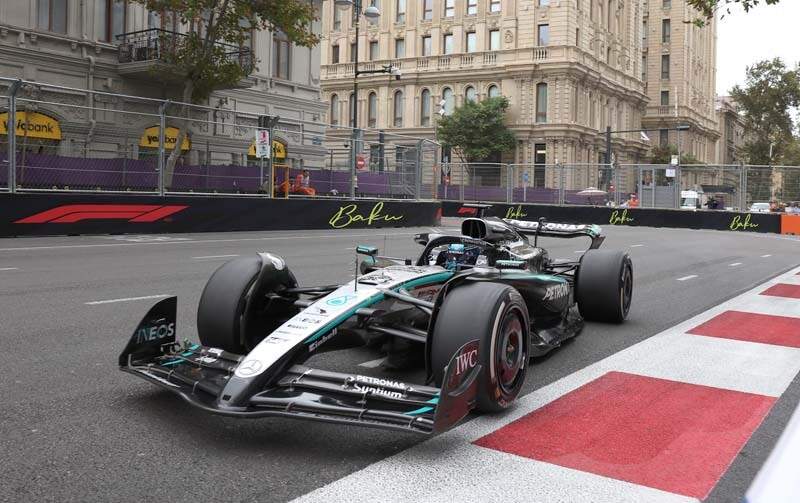 Formel 1 - Mercedes-AMG PETRONAS F1 Team, Großer Preis von Aserbaidschan 2025. George Russell 

Formula One - Mercedes-AMG PETRONAS F1 Team, 2025 Azerbaijan Grand Prix. George Russell
