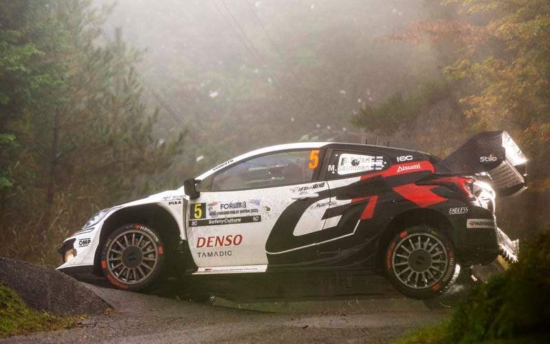 Sami Pajari (FIN) and Salminen Marko (FIN) of team TOYOTA GAZOO RACING WRT are seen performing during stop 13 of the FIA World Rally Championship in Toyota City, Japan on November 9, 2025. // Jaanus Ree / Red Bull Content Pool // SI202511090178 // Usage for editorial use only //