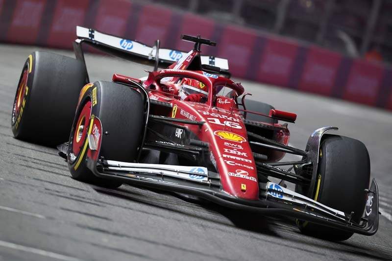 LAS VEGAS, NEVADA - NOVEMBER 22: Charles Leclerc of Monaco driving the (16) Scuderia Ferrari SF-25 on track during the F1 Grand Prix of Las Vegas at Las Vegas Strip Circuit on November 22, 2025 in Las Vegas, Nevada. (Photo by Hector Vivas/Getty Images)