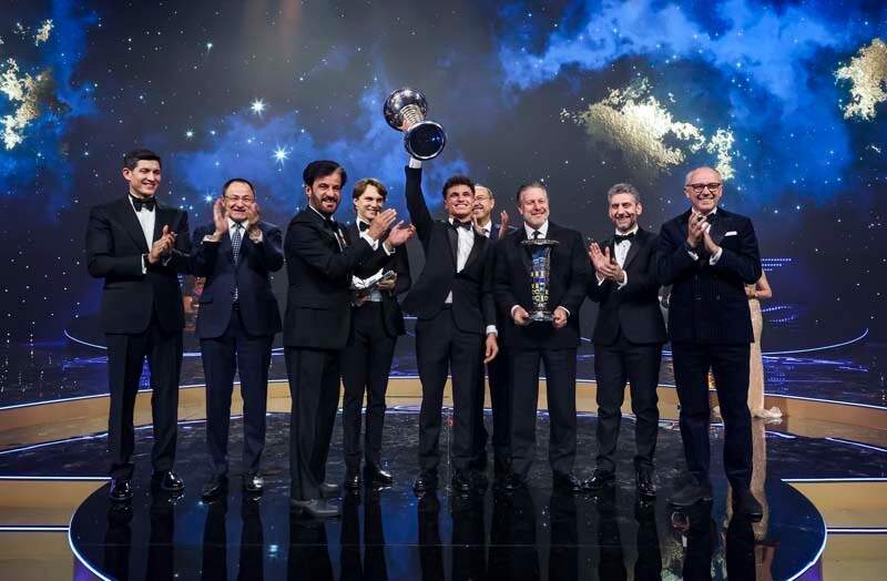 NORRIS Lando (gbr), McLaren F1 Team MCL39, F1 World Champion, portrait with PIASTRI Oscar (aus), McLaren F1 Team MCL39, 3rd of the FIA Formula 1 Championship, BROWN Zak (usa), CEO of of McLaren Racing, STELLA Andrea (ita), Team Principal of McLaren F1 Team, BEN SULAYEM Mohammed (uae), President of the FIA and   ORIPOV Abdulla during the 2025 FIA General Assembly, from December 8 to 12, 2025 in Tashkent, Uzbekistan - Photo Benji / DPPI